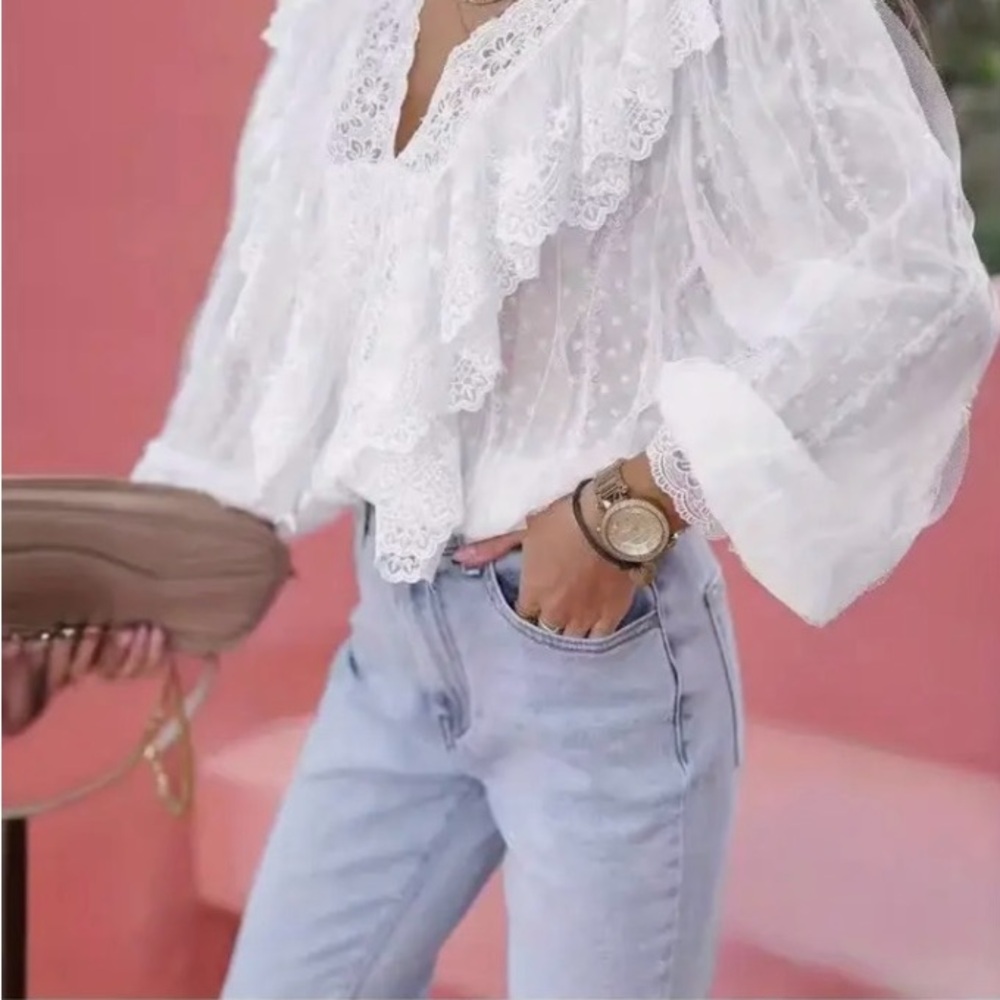 Hand Crafted White Ruffled Blouse